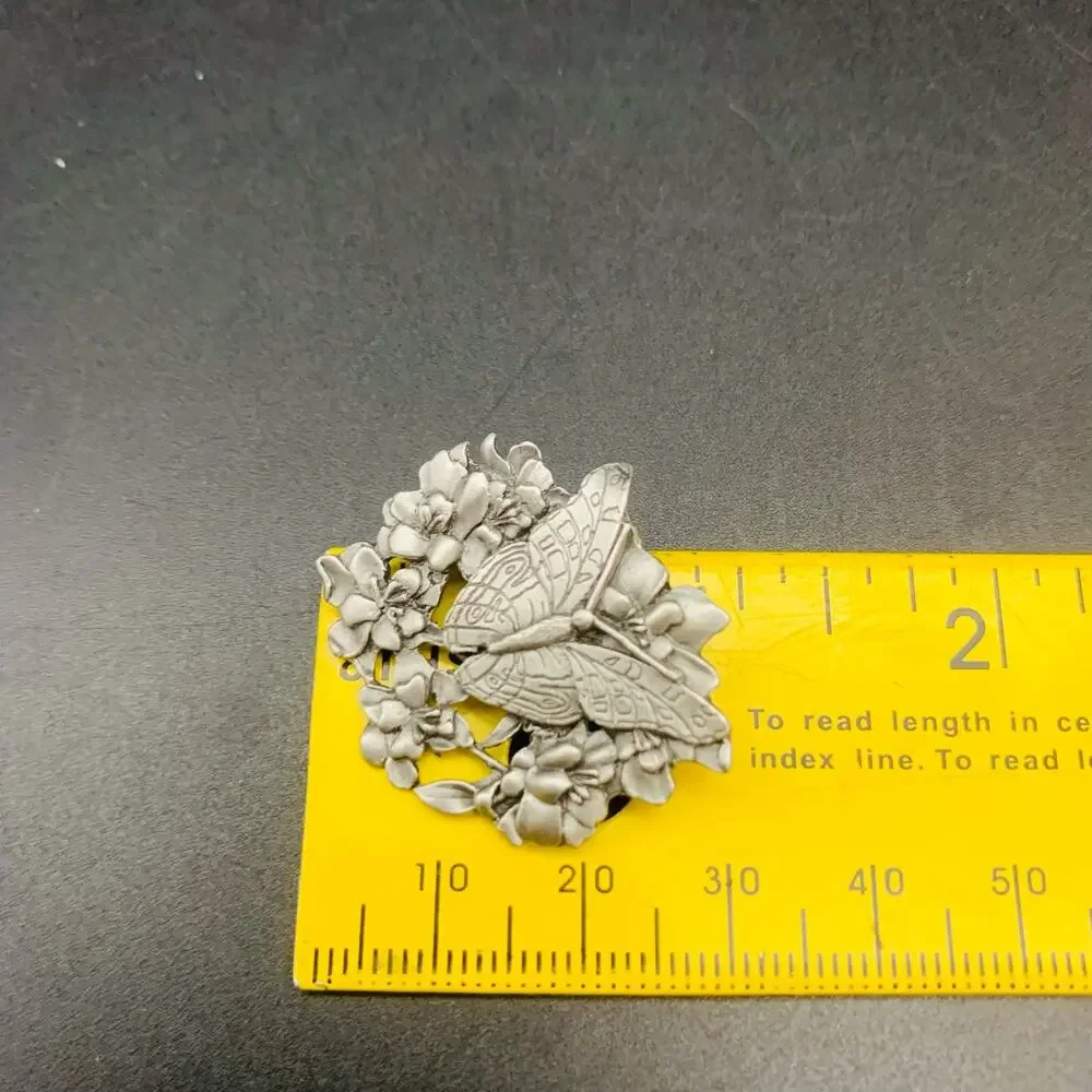 1998 Birds & Blooms Flowers Butterfly Pewter Brooch